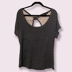 Navy and White Polka Dot Bow Back Tee